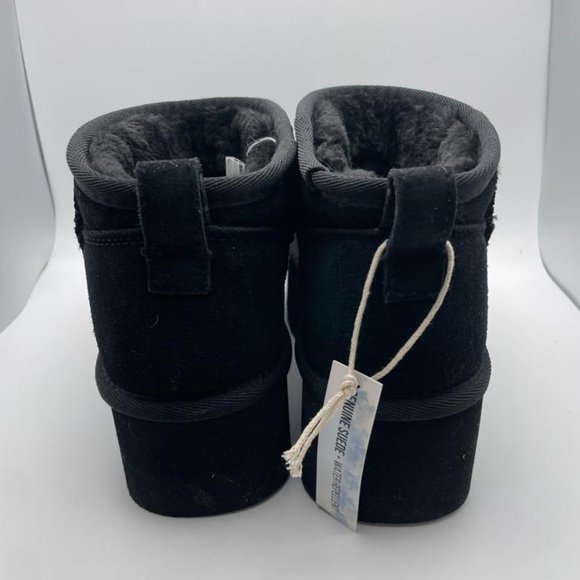 CUSHIONAIRE Women's COZY Genuine Suede pull on platform boot BLACK 6 - Picture 4 of 6